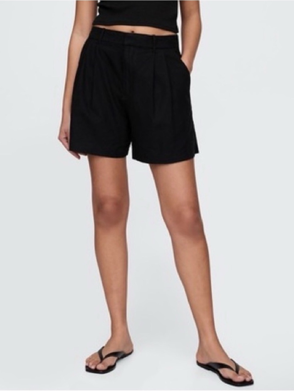 GAP Black Linen-Blend Shorts Drawstring Pull on Pockets Large